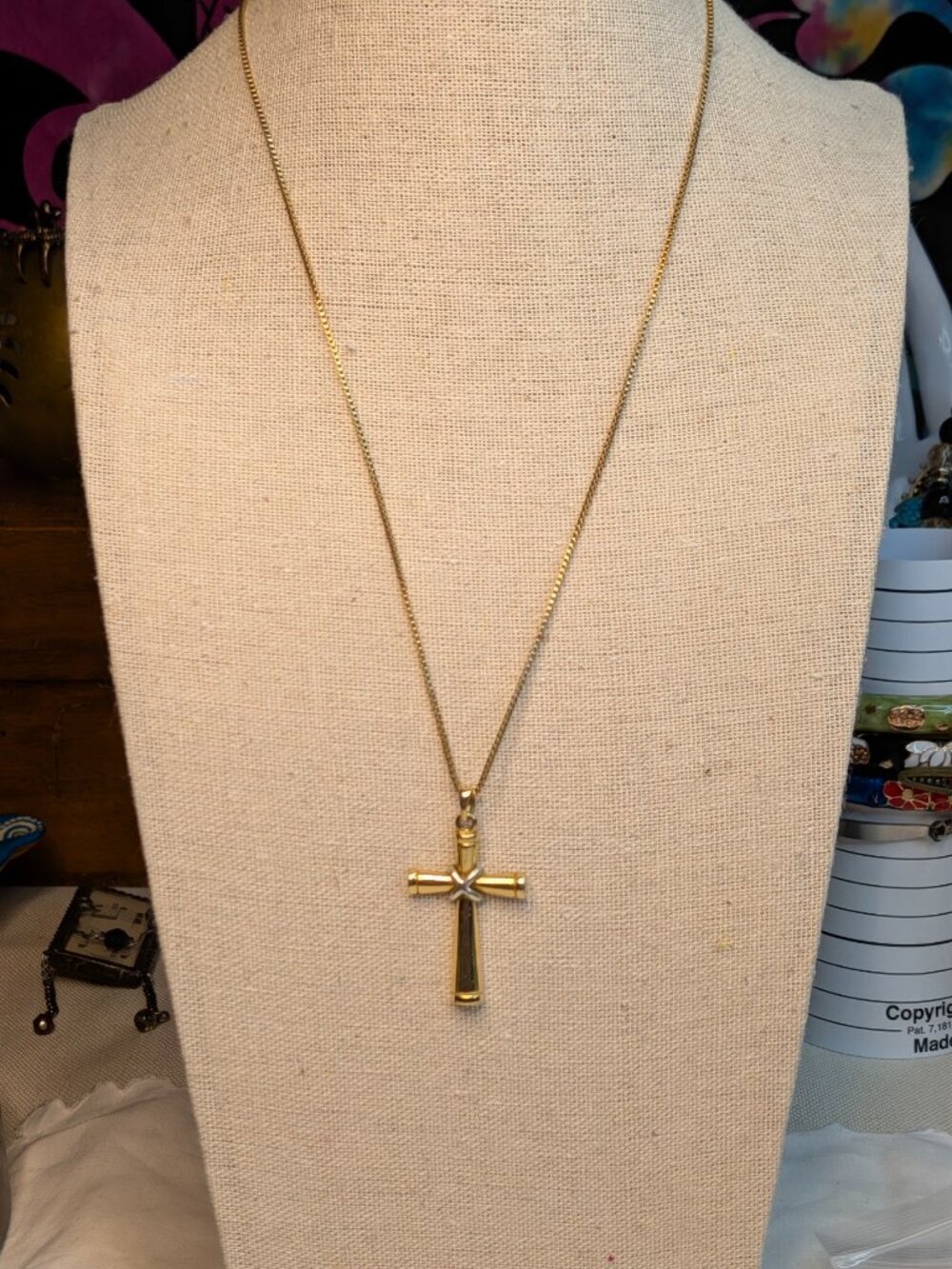Vintage Gold Tone Two-Tone Cross Pendant Necklace